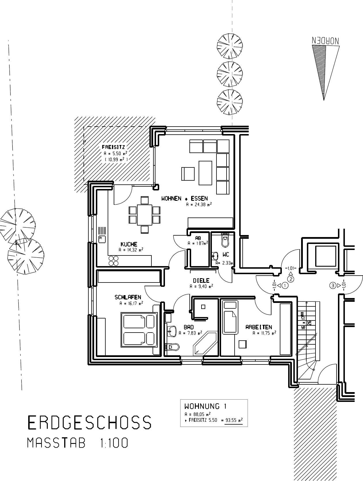 Grundriss Wohnung 1 - Alternative 1